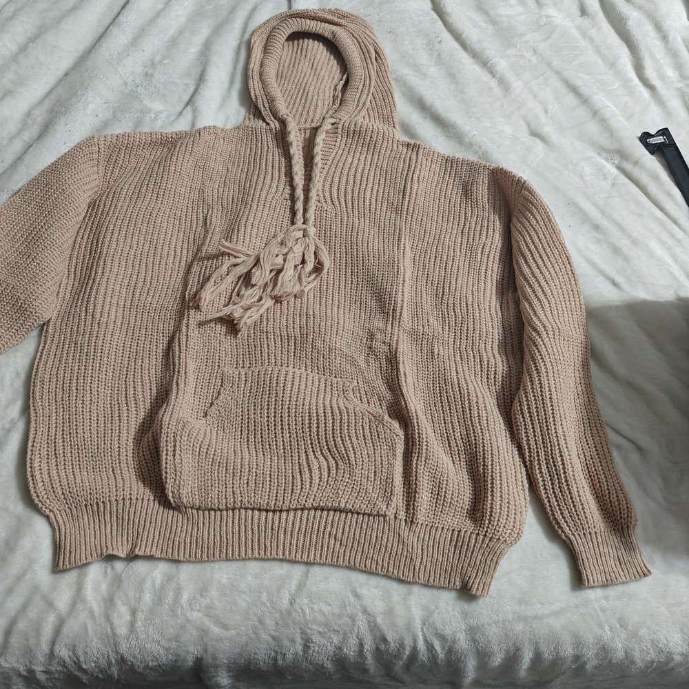Cozy Knit Hooded Sweater in Blush
